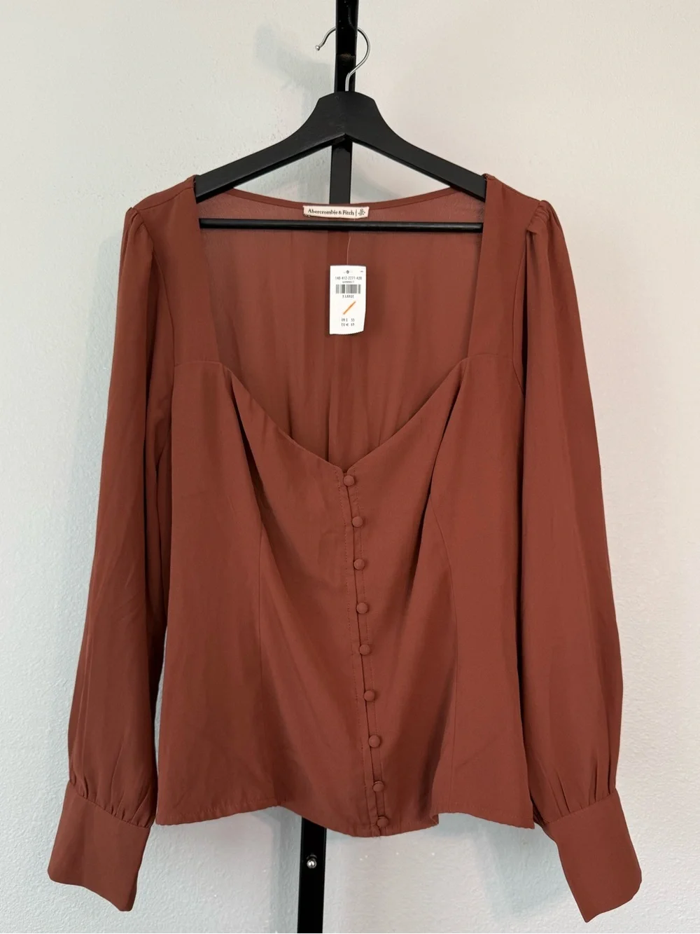 Abercrombie & Fitch NWT Button Front Sweetheart Blouse Rust Brown Women Size XL